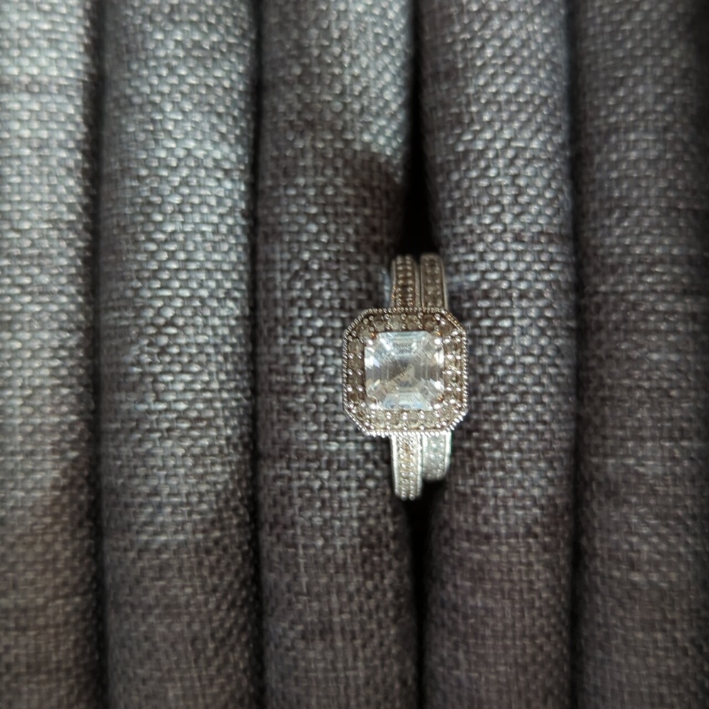 Zales Wedding Set Size 7- Sterling & Ascher Cut White Sapphire (lab)